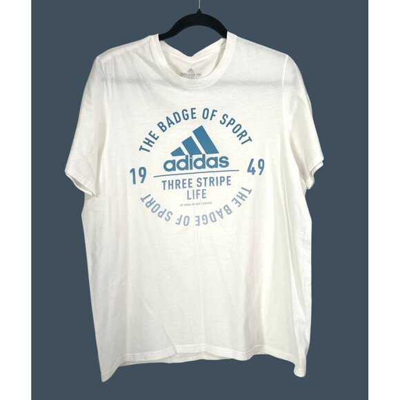 Adidas Amplifier Tee White/Blue Logo T-Shirt Mens Large 100% Cotton Sportswear C - Picture 1 of 6